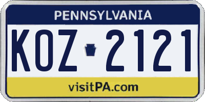 PA license plate KOZ2121