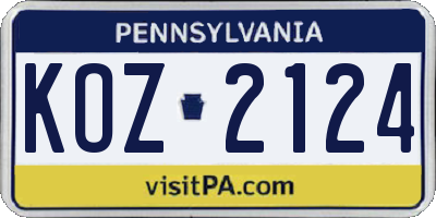 PA license plate KOZ2124