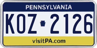 PA license plate KOZ2126