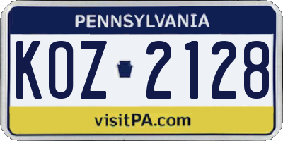 PA license plate KOZ2128
