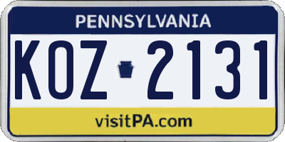 PA license plate KOZ2131