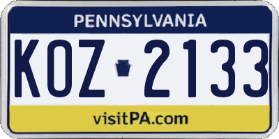 PA license plate KOZ2133