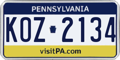 PA license plate KOZ2134