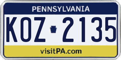 PA license plate KOZ2135