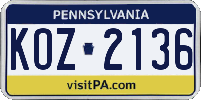 PA license plate KOZ2136