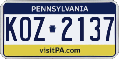 PA license plate KOZ2137