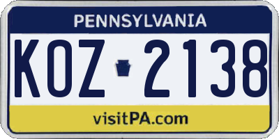 PA license plate KOZ2138