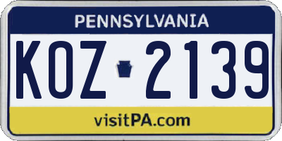 PA license plate KOZ2139