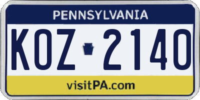 PA license plate KOZ2140