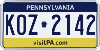 PA license plate KOZ2142
