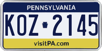 PA license plate KOZ2145