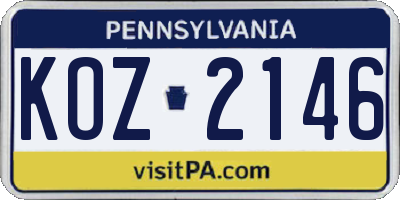 PA license plate KOZ2146
