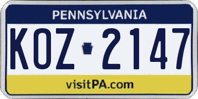 PA license plate KOZ2147