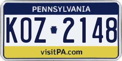 PA license plate KOZ2148