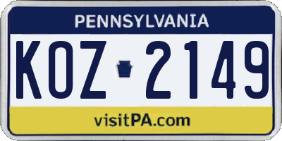 PA license plate KOZ2149
