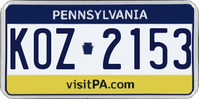 PA license plate KOZ2153
