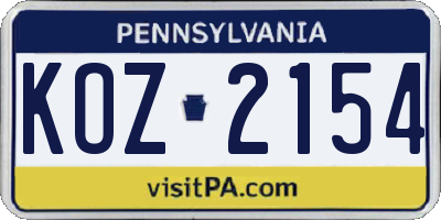 PA license plate KOZ2154