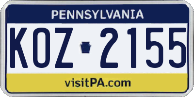 PA license plate KOZ2155