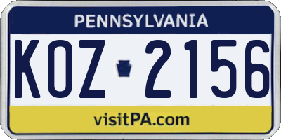 PA license plate KOZ2156