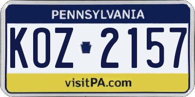 PA license plate KOZ2157