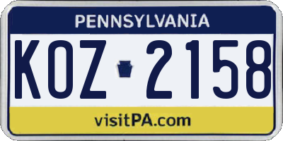 PA license plate KOZ2158