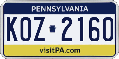 PA license plate KOZ2160