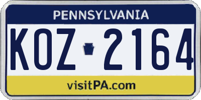 PA license plate KOZ2164