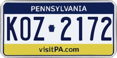 PA license plate KOZ2172