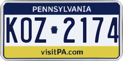 PA license plate KOZ2174