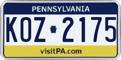 PA license plate KOZ2175