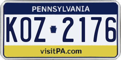 PA license plate KOZ2176