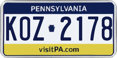 PA license plate KOZ2178