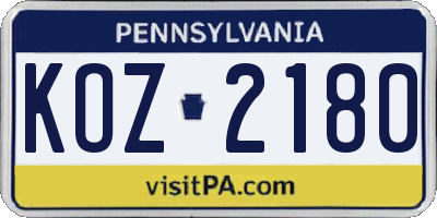 PA license plate KOZ2180
