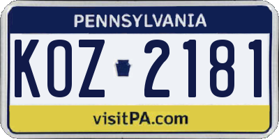 PA license plate KOZ2181
