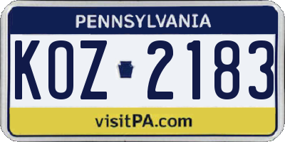 PA license plate KOZ2183