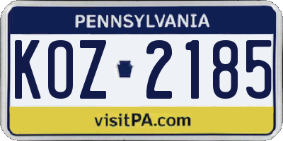 PA license plate KOZ2185