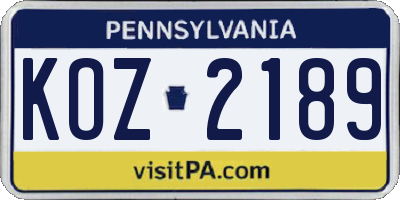 PA license plate KOZ2189