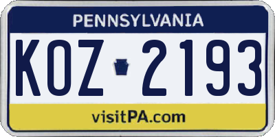 PA license plate KOZ2193