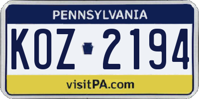 PA license plate KOZ2194