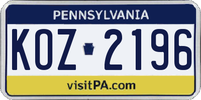 PA license plate KOZ2196
