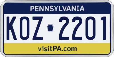 PA license plate KOZ2201