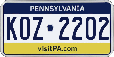 PA license plate KOZ2202