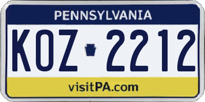 PA license plate KOZ2212