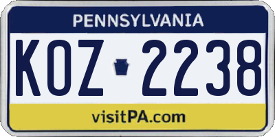 PA license plate KOZ2238