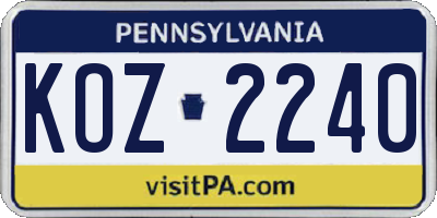 PA license plate KOZ2240