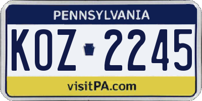 PA license plate KOZ2245
