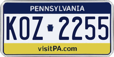 PA license plate KOZ2255
