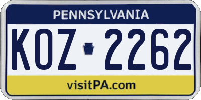 PA license plate KOZ2262