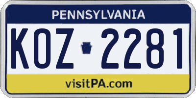 PA license plate KOZ2281