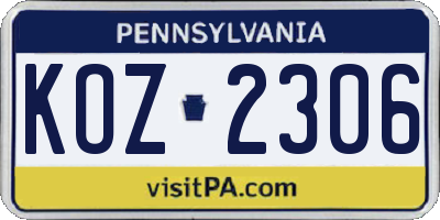 PA license plate KOZ2306